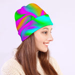 Holographic Neon Liquid Trippy Print Beanie