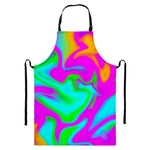 Holographic Neon Liquid Trippy Print Bib Apron With Pocket