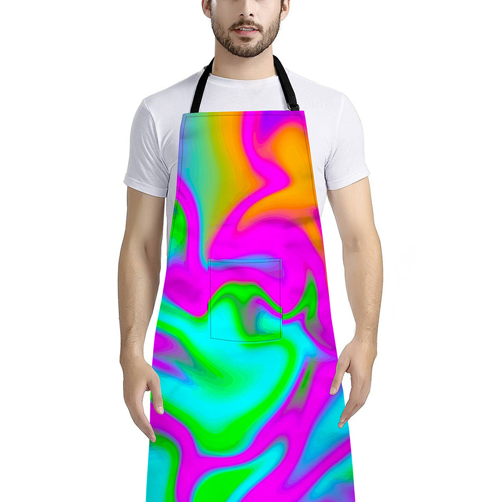 Holographic Neon Liquid Trippy Print Bib Apron With Pocket