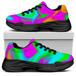 Holographic Neon Liquid Trippy Print Black Chunky Shoes
