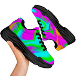 Holographic Neon Liquid Trippy Print Black Chunky Shoes