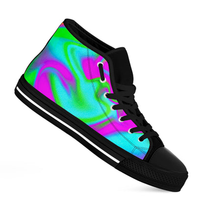 Holographic Neon Liquid Trippy Print Black High Top Sneakers