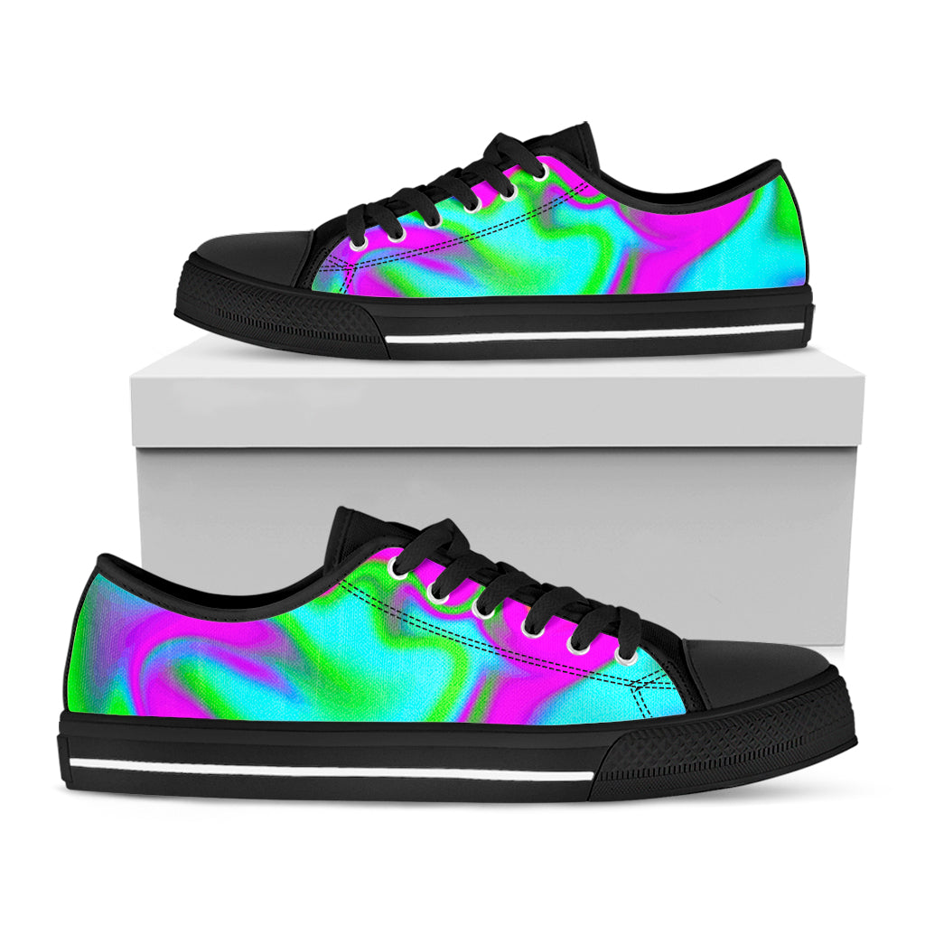 Holographic Neon Liquid Trippy Print Black Low Top Sneakers