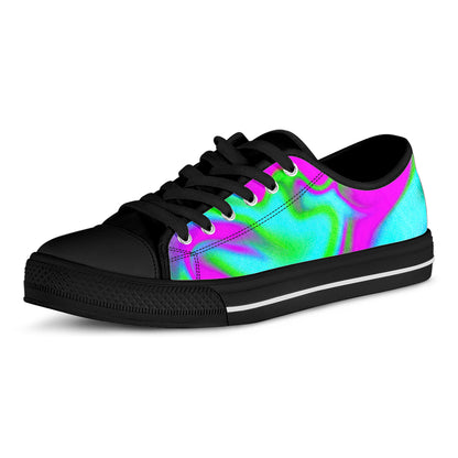 Holographic Neon Liquid Trippy Print Black Low Top Sneakers