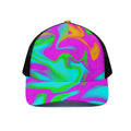 Holographic Neon Liquid Trippy Print Black Mesh Trucker Hat