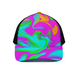 Holographic Neon Liquid Trippy Print Black Mesh Trucker Cap