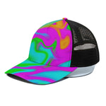 Holographic Neon Liquid Trippy Print Black Mesh Trucker Cap