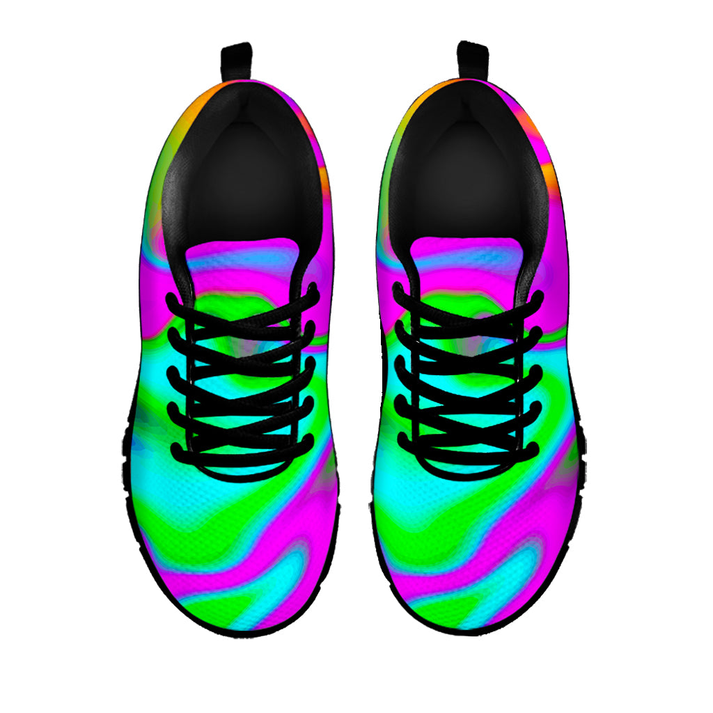 Holographic Neon Liquid Trippy Print Black Running Shoes