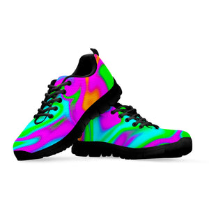 Holographic Neon Liquid Trippy Print Black Running Shoes