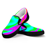 Holographic Neon Liquid Trippy Print Black Slip On Sneakers