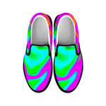 Holographic Neon Liquid Trippy Print Black Slip On Sneakers
