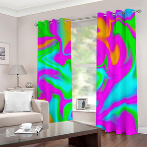 Holographic Neon Liquid Trippy Print Blackout Grommet Curtains