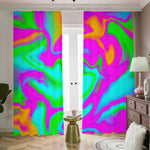 Holographic Neon Liquid Trippy Print Blackout Pencil Pleat Curtains