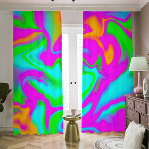 Holographic Neon Liquid Trippy Print Blackout Pencil Pleat Curtains