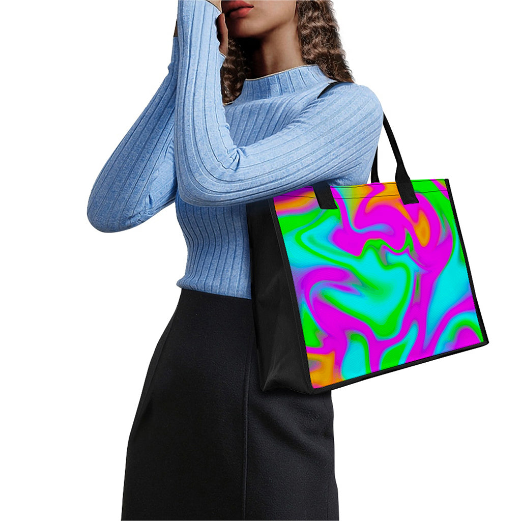 Holographic Neon Liquid Trippy Print Canvas Tote Bag