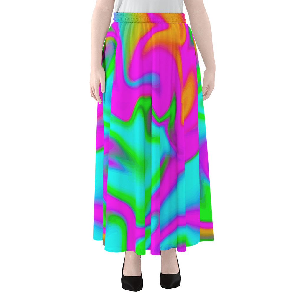 Holographic Neon Liquid Trippy Print Chiffon Maxi Skirt