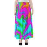 Holographic Neon Liquid Trippy Print Chiffon Maxi Skirt