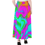 Holographic Neon Liquid Trippy Print Chiffon Maxi Skirt
