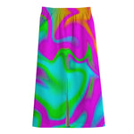 Holographic Neon Liquid Trippy Print Cotton Front Slit Maxi Skirt