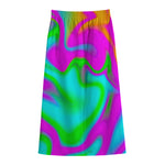Holographic Neon Liquid Trippy Print Cotton Front Slit Maxi Skirt