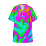 Holographic Neon Liquid Trippy Print Cotton Hawaiian Shirt