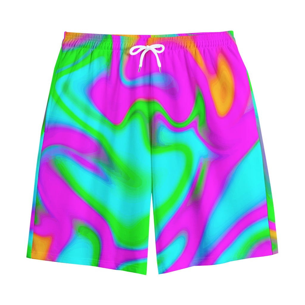 Holographic Neon Liquid Trippy Print Cotton Shorts