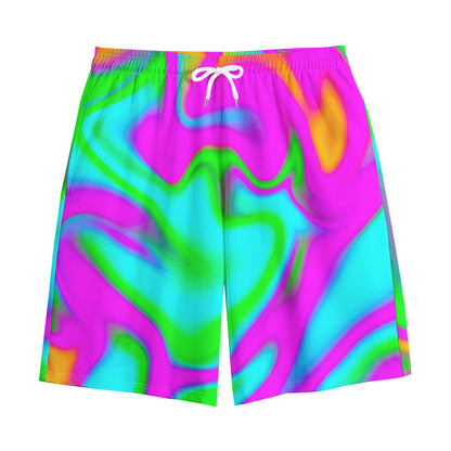 Holographic Neon Liquid Trippy Print Cotton Shorts