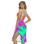Holographic Neon Liquid Trippy Print Cross Back Cami Dress