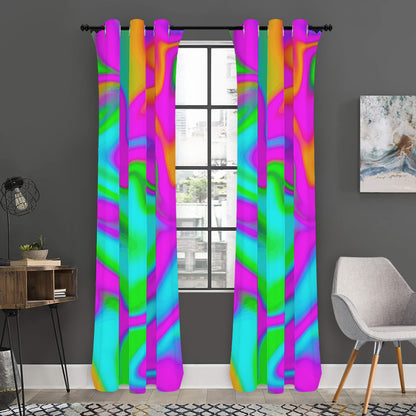 Holographic Neon Liquid Trippy Print Curtain