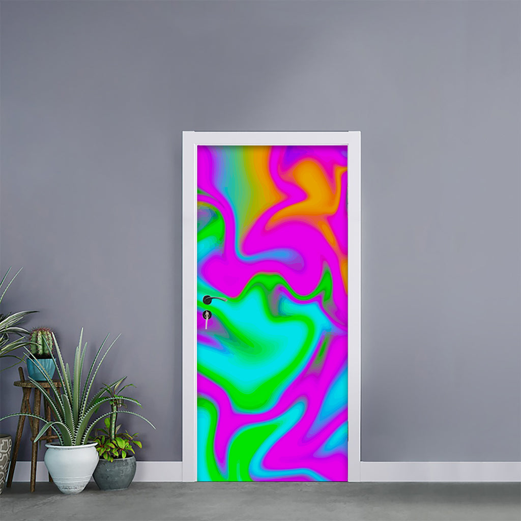 Holographic Neon Liquid Trippy Print Door Sticker