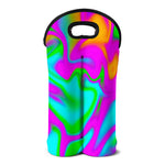 Holographic Neon Liquid Trippy Print Double Neoprene Wine Tote