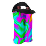 Holographic Neon Liquid Trippy Print Double Neoprene Wine Tote
