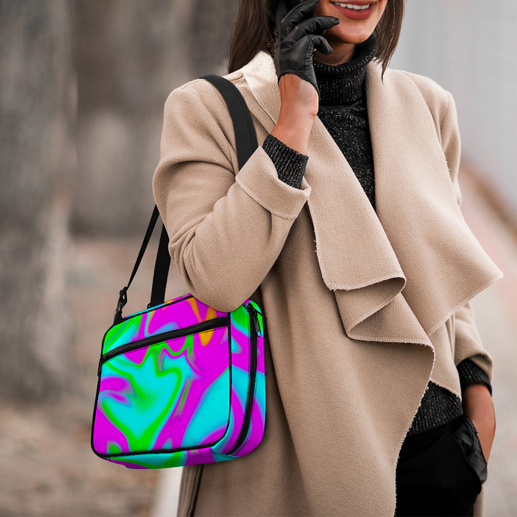 Holographic Neon Liquid Trippy Print Double Strap Bible Bag