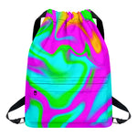 Holographic Neon Liquid Trippy Print Drawstring Backpack