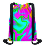 Holographic Neon Liquid Trippy Print Drawstring Backpack
