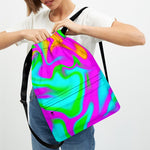Holographic Neon Liquid Trippy Print Drawstring Backpack