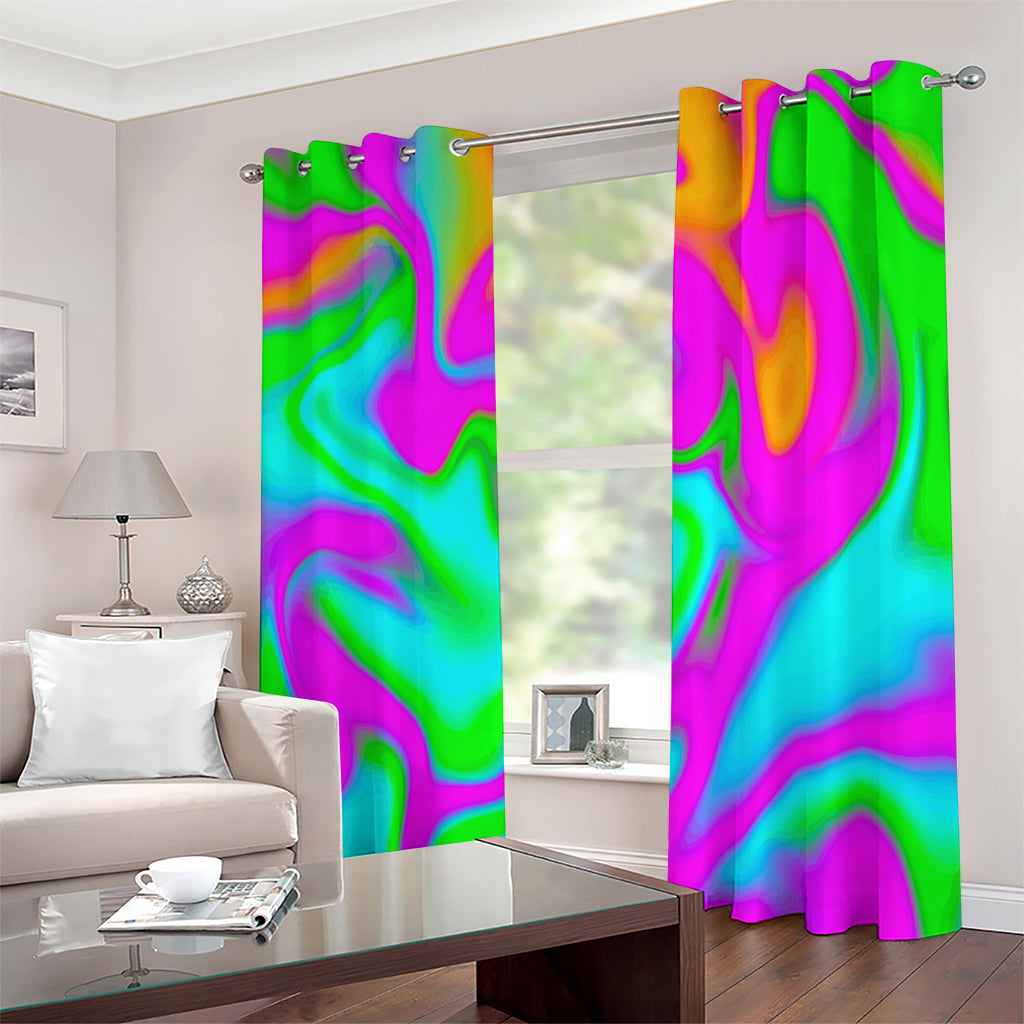 Holographic Neon Liquid Trippy Print Extra Wide Grommet Curtains