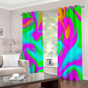 Holographic Neon Liquid Trippy Print Extra Wide Grommet Curtains