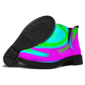 Holographic Neon Liquid Trippy Print Flat Ankle Boots