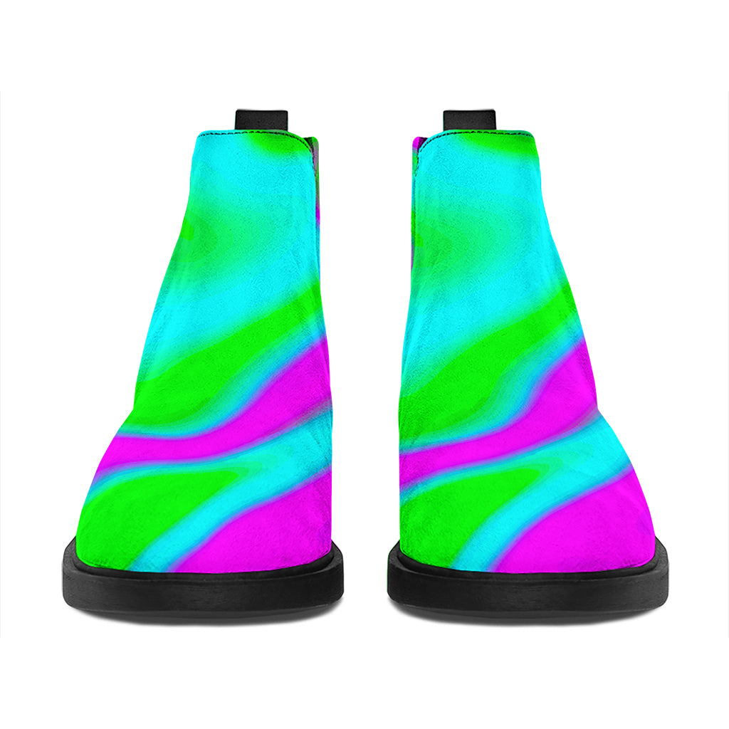 Holographic Neon Liquid Trippy Print Flat Ankle Boots