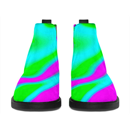 Holographic Neon Liquid Trippy Print Flat Ankle Boots