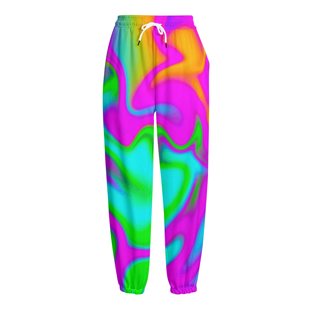 Holographic Neon Liquid Trippy Print Fleece Lined Knit Pants