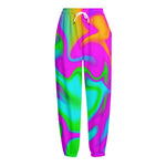 Holographic Neon Liquid Trippy Print Fleece Lined Knit Pants