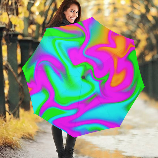 Holographic Neon Liquid Trippy Print Foldable Umbrella