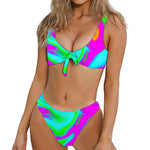 Holographic Neon Liquid Trippy Print Front Bow Tie Bikini