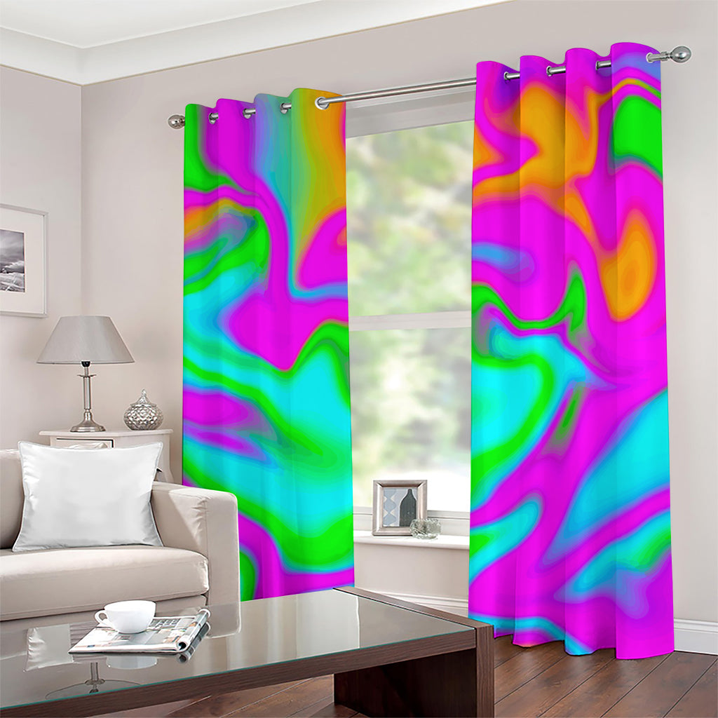 Holographic Neon Liquid Trippy Print Grommet Curtains