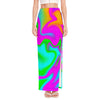 Holographic Neon Liquid Trippy Print High Slit Maxi Skirt