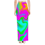 Holographic Neon Liquid Trippy Print High Slit Maxi Skirt