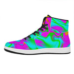 Holographic Neon Liquid Trippy Print High Top Leather Sneakers