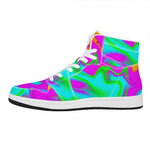 Holographic Neon Liquid Trippy Print High Top Leather Sneakers